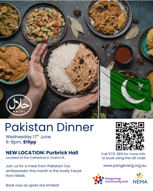 Picture of Pakistan meal with picture of Pakistan flag in the corner.